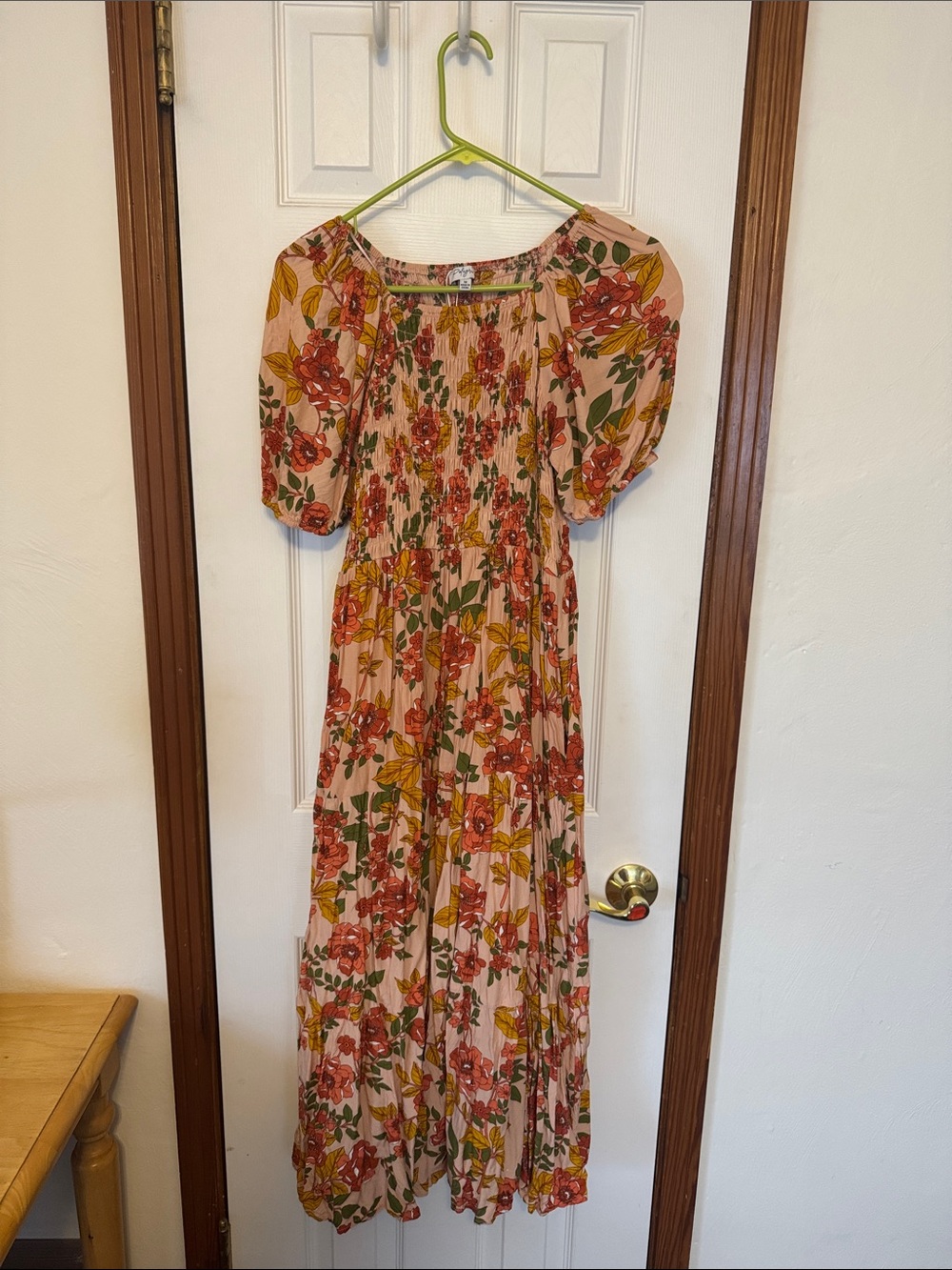 Polagram Pink Maxi Dress with Red & Mustard Floral Print